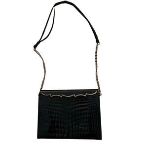 Vintage Black Croc-Embossed Evening Bag with Chain Strap